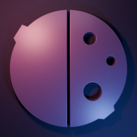 Purple Eclipse of the sun icon isolated on purple-blue background. Total solar eclipse. Minimalism concept. 3D render illustration.の写真素材