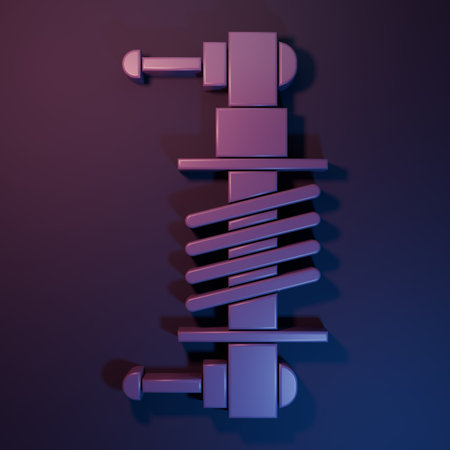 Purple Shock absorber icon isolated on purple-blue background. Minimalism concept. 3D render illustration.の写真素材