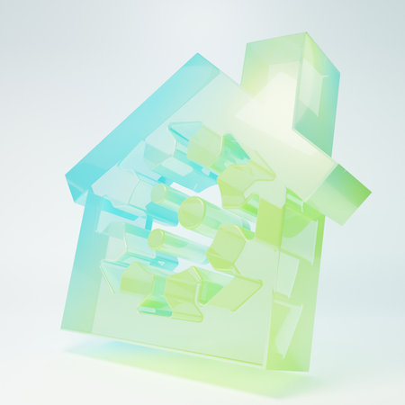 Frosted glass Stay home icon isolated on white background. Corona virus 2019-nCoV. Minimalism concept. 3D render illustration.の写真素材