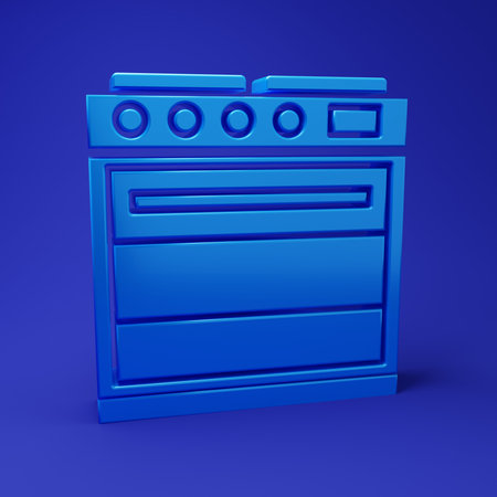 Blue Oven icon isolated on blue background. Stove gas oven sign. Minimalism concept. 3D render illustration.の写真素材