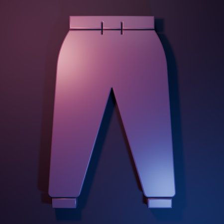 Purple Sport pants icon isolated on purple-blue background. Minimalism concept. 3D render illustration.の写真素材