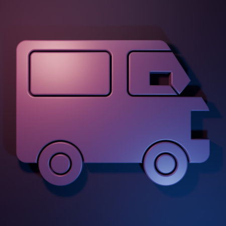 Purple Delivery cargo truck vehicle icon isolated on purple-blue background. Minimalism concept. 3D render illustration.の写真素材