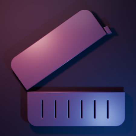 Purple Lunch box icon isolated on purple-blue background. Minimalism concept. 3D render illustration.の写真素材