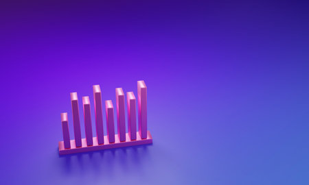 Pink Pie chart icon isolated on purple-blue background. Diagram chart sign. Minimalism concept. 3D render illustration.の写真素材