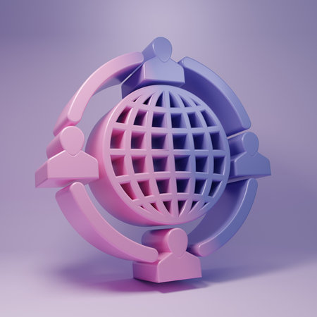 Purple Outsourcing concept icon isolated on purple background. Cooperation sign. Idea of teamwork and investment. Minimalism concept. 3D render illustration.の写真素材