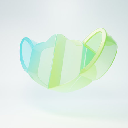 Frosted glass Medical protective mask icon isolated on white background. Minimalism concept. 3D render illustration.の写真素材