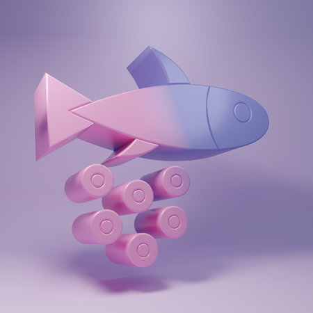Purple Fish with caviar icon isolated on purple background. Minimalism concept. 3D render illustration.の写真素材