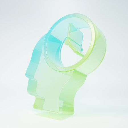 Frosted glass Time Management icon isolated on white background. Clock and gear sign. Productivity symbol. Minimalism concept. 3D render illustration.の写真素材