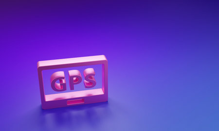 Pink Gps device with map icon isolated on purple-blue background. Minimalism concept. 3D render illustration.の写真素材
