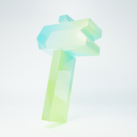Frosted glass Road traffic sign. Signpost icon isolated on white background. Pointer symbol. Isolated street information sign. Direction sign. Minimalism concept. 3D render illustration.の写真素材