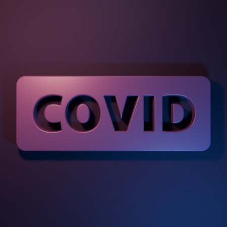 Purple Corona virus covid-19 icon isolated on purple-blue background. Bacteria and germs, cell, microbe. Minimalism concept. 3D render illustration.の写真素材