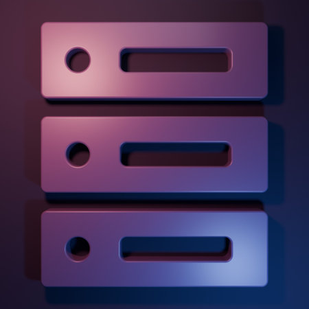 Purple Server, Data, Web Hosting icon isolated on purple-blue background. Minimalism concept. 3D render illustration.の写真素材