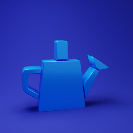 Blue Watering can icon isolated on blue background. Irrigation symbol. Minimalism concept. 3D render illustration.の写真素材
