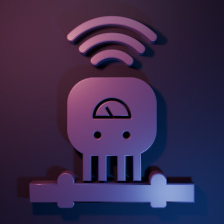 Purple Smart sensor system icon isolated on purple-blue background. Internet of things concept with wireless connection. Minimalism concept. 3D render illustration.の写真素材
