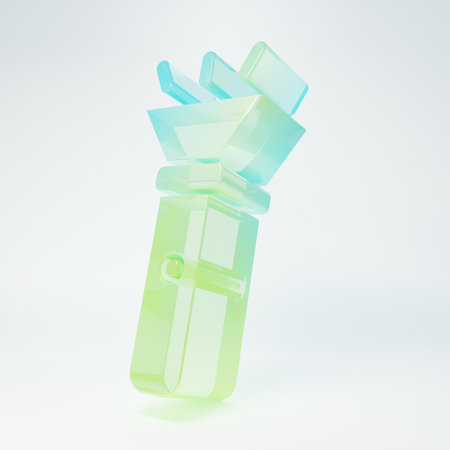 Frosted glass Flashlight icon isolated on white background. Minimalism concept. 3D render illustration.の写真素材
