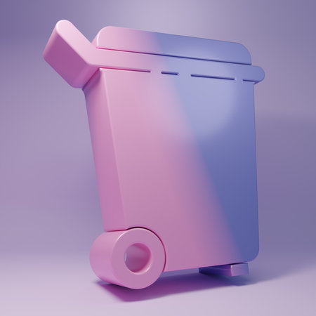 Purple Trash can icon isolated on purple background. Garbage bin sign. Recycle basket icon. Office trash icon. Minimalism concept. 3D render illustration.の写真素材