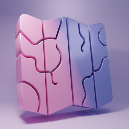 Purple Folded map icon isolated on purple background. Minimalism concept. 3D render illustration.