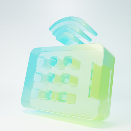 Frosted glass Wireless tablet icon isolated on white background. Internet of things concept with wireless connection. Minimalism concept. 3D render illustration.の写真素材