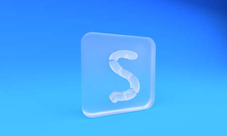 Frosted glass Worm icon isolated on blue background. Fishing tackle. Square frosted glass button. 3D render illustration.の写真素材