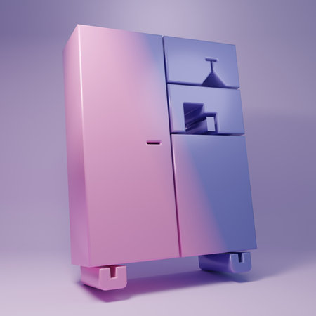 Purple Medicine cabinet icon isolated on purple background. Minimalism concept. 3D render illustration.の写真素材