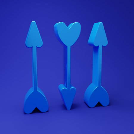 Blue arrows icon isolated on blue background. Minimalism concept. 3D render illustration.の写真素材