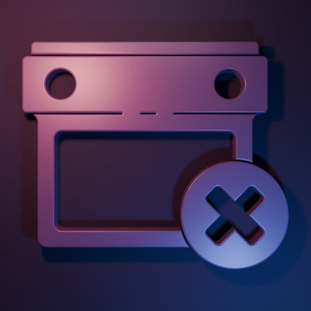 Purple Calendar date delete icon isolated on purple-blue background. Event reminder symbol. Minimalism concept. 3D render illustration.の写真素材