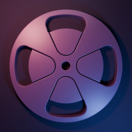 Purple Film reel icon isolated on purple-blue background. Minimalism concept. 3D render illustration.の写真素材