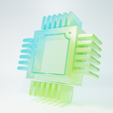 Frosted glass Computer processor with microcircuits CPU icon isolated on white background. Chip or...