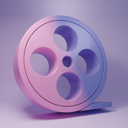 Purple Film reel icon isolated on purple background. Minimalism concept. 3D render illustration.の写真素材