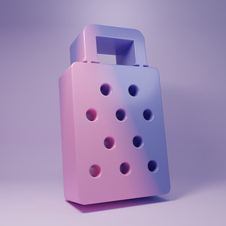 Purple Grater icon isolated on purple background. Kitchen symbol. Cooking utensil. Cutlery sign. Minimalism concept. 3D render illustration.の写真素材