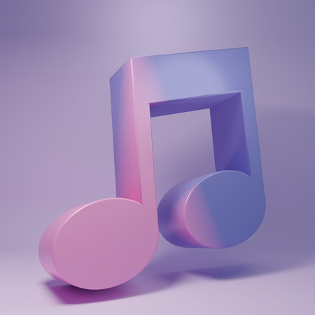 Purple Music note, tone icon isolated on purple background. Minimalism concept. 3D render illustration.の写真素材