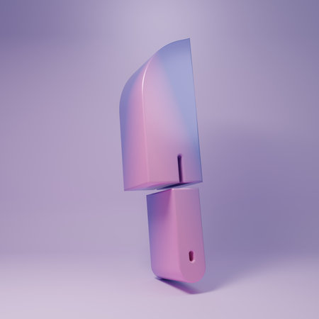 Purple Knife icon isolated on purple background. Cutlery symbol. Minimalism concept. 3D render illustration.の写真素材