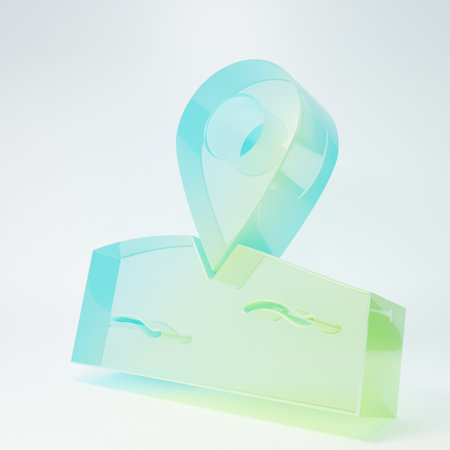 Frosted glass Location fishing icon isolated on white background. Fishing place. Minimalism concept. 3D render illustration.の写真素材