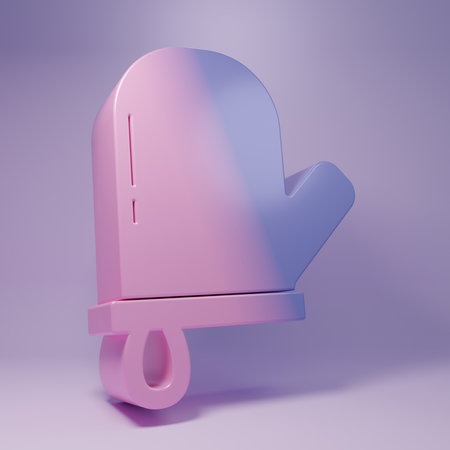 Purple Oven glove icon isolated on purple background. Kitchen potholder sign. Cooking glove. Minimalism concept. 3D render illustration.の写真素材