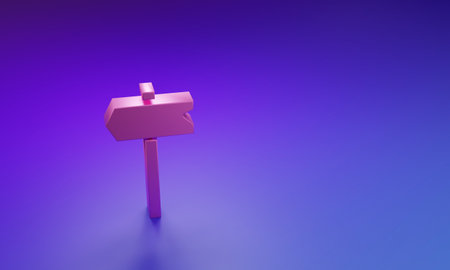 Pink Road traffic sign. Signpost icon isolated on purple-blue background. Pointer symbol. Isolated street information sign. Direction sign. Minimalism concept. 3D render illustration.の写真素材