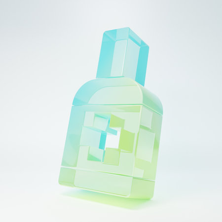 Frosted glass Bottle of liquid antibacterial soap with dispenser icon isolated on white background. Antiseptic. Disinfection, hygiene, skin care. Minimalism concept. 3D render illustration.の写真素材