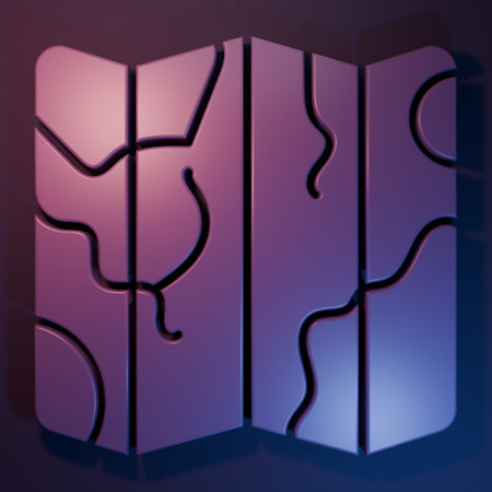 Purple Folded map icon isolated on purple-blue background. Minimalism concept. 3D render...