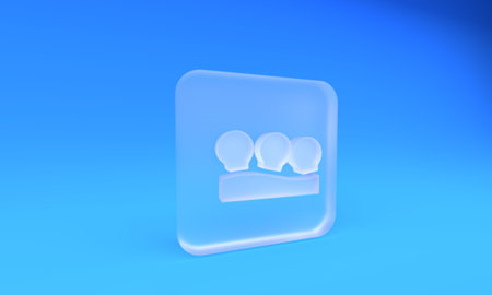 Frosted glass Vacuum cans icon isolated on blue background. Massage jars for face and body. Anticellulite cups. Square frosted glass button. 3D render illustration.の写真素材