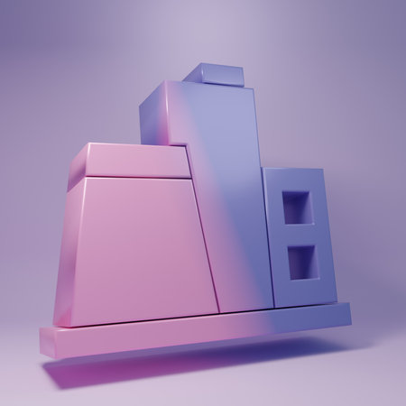 Purple Factory icon isolated on purple background. Industrial building. Minimalism concept. 3D render illustration.の写真素材