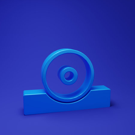 Blue Otolaryngological head reflector icon isolated on blue background. Equipment for inspection of the patients ear, throat and nose. Minimalism concept. 3D render illustration.の写真素材