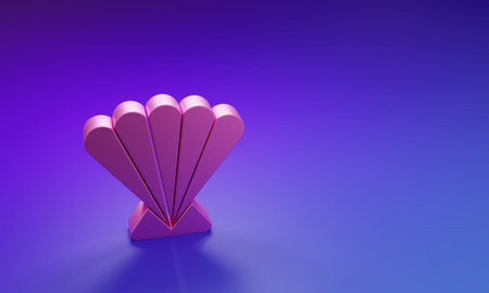 Pink Scallop sea shell icon isolated on purple-blue background. Seashell sign. Minimalism concept. 3D render illustration.の写真素材