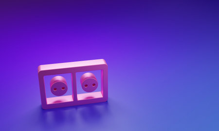 Pink Electrical outlet icon isolated on purple-blue background. Power socket Rosette symbol. Minimalism concept. 3D render illustration.の写真素材