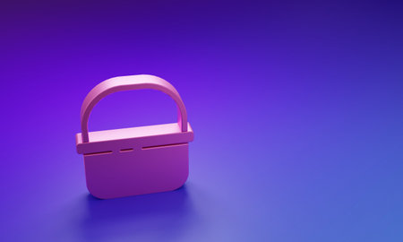 Pink Basket icon isolated on purple-blue background. Online buying concept. Delivery service sign. Shopping card symbol. Minimalism concept. 3D render illustration.の写真素材