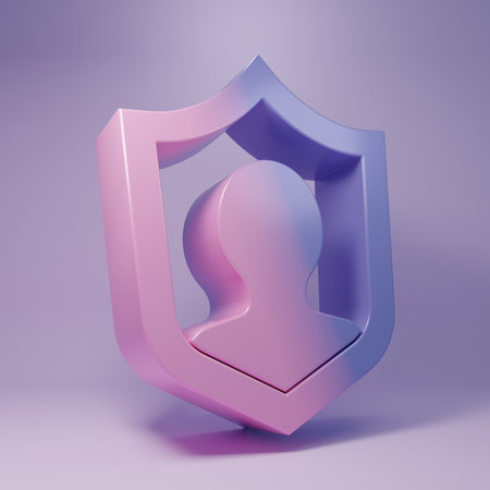 Purple Life insurance with shield icon isolated on purple background. Security, safety, protection, protect concept. Minimalism concept. 3D render illustration.の写真素材