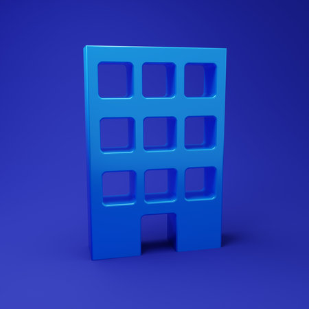 Blue House icon isolated on blue background. Home symbol. Minimalism concept. 3D render illustration.の写真素材