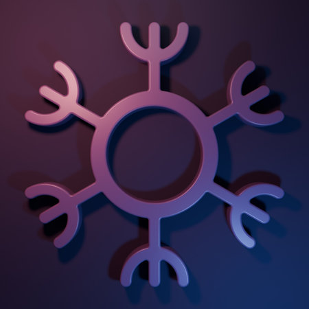 Purple Snowflake icon isolated on purple-blue background. Minimalism concept. 3D render illustration.の写真素材