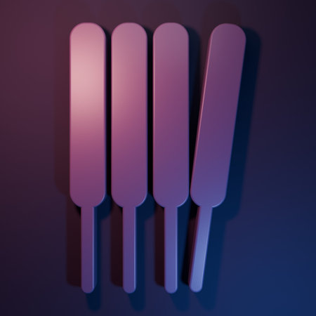 Purple Aroma sticks, incense, aromas icon isolated on purple-blue background. Minimalism concept. 3D render illustration.の写真素材