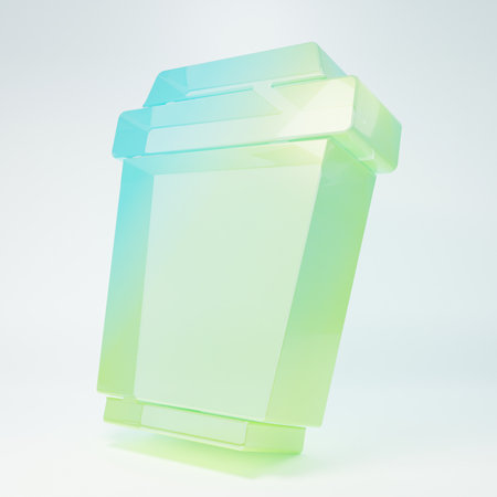 Frosted glass Coffee cup to go icon isolated on white background. Minimalism concept. 3D render illustration.の写真素材