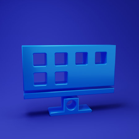Blue Smart Tv icon isolated on blue background. Television sign. Minimalism concept. 3D render illustration.の写真素材