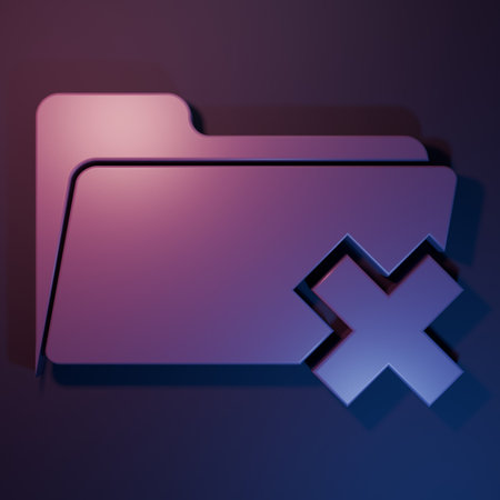 Purple Delete folder icon isolated on purple-blue background. Folder with recycle bin. Delete or error folder. Close computer information folder. Minimalism concept. 3D render illustration.の写真素材
